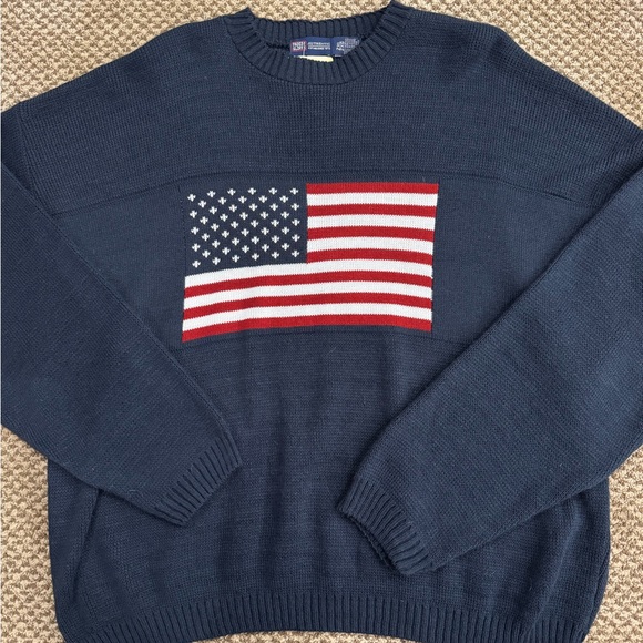 Men's Navy Sweater with American Flag Design - Picture 1 of 3
